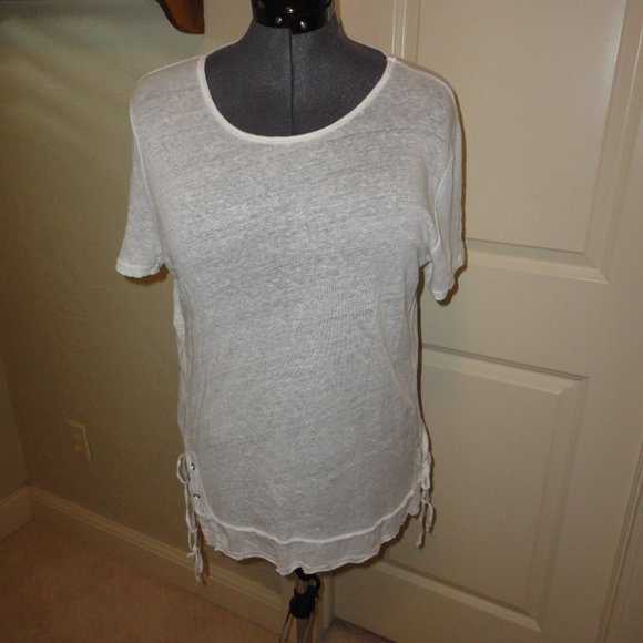 XCVI Tops - XCVI Women's White Short-Sleeve White Linen Blouse w/ Side Ties Size S